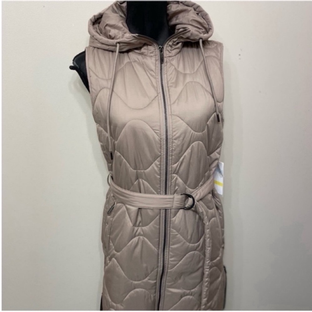 NWT Z by Zella Women’s Quilted Beige Hooded Long Vest  S
